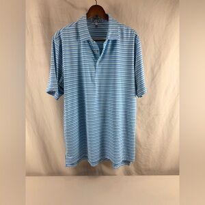 Peter Millar Men’s Light Blue Striped Polo Shirt | Performance Golf Polo | 051